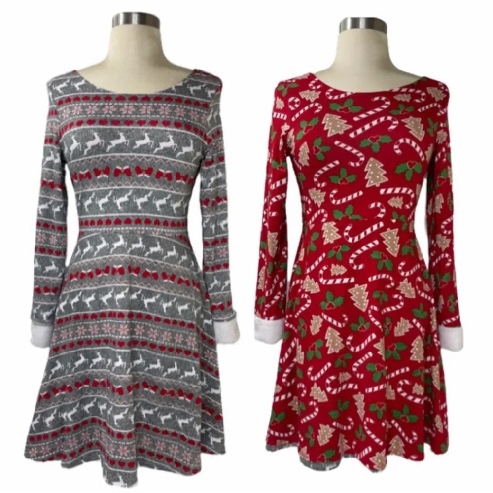 Handmade Christmas Dress Holiday Fair Isle Reversible Pattern Girls Large 12/14